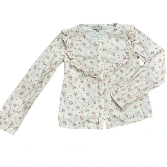 Petite Lucette Girl’s Floral Rose Print Ruffle Blouse - Picture 1 of 10